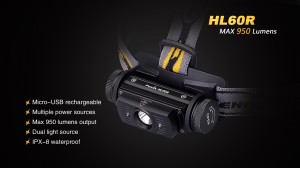 Fenix HL60R - Lanternă Frontală Reîncărcabilă - 950 Lumeni - 116 Metri - Negru